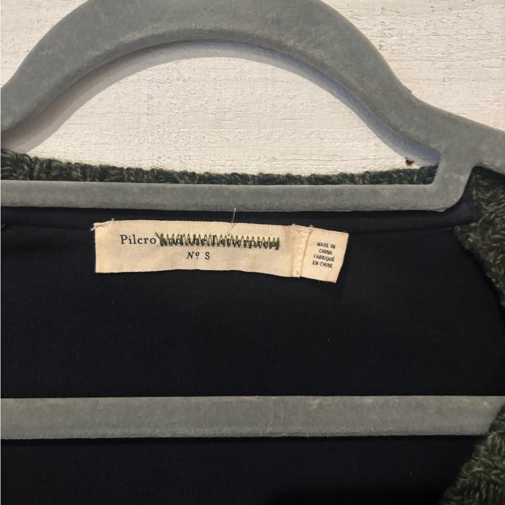 Pilcro and the Letterpress byAnthropology Green/Navy Cable Knit V-Neck Sweater - Picture 8 of 15
